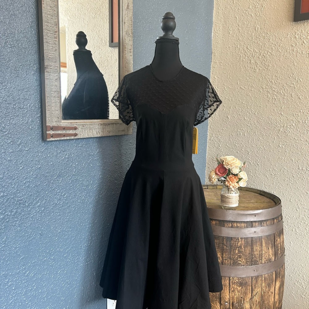 Chic Black Midi Dress with Mesh Detail